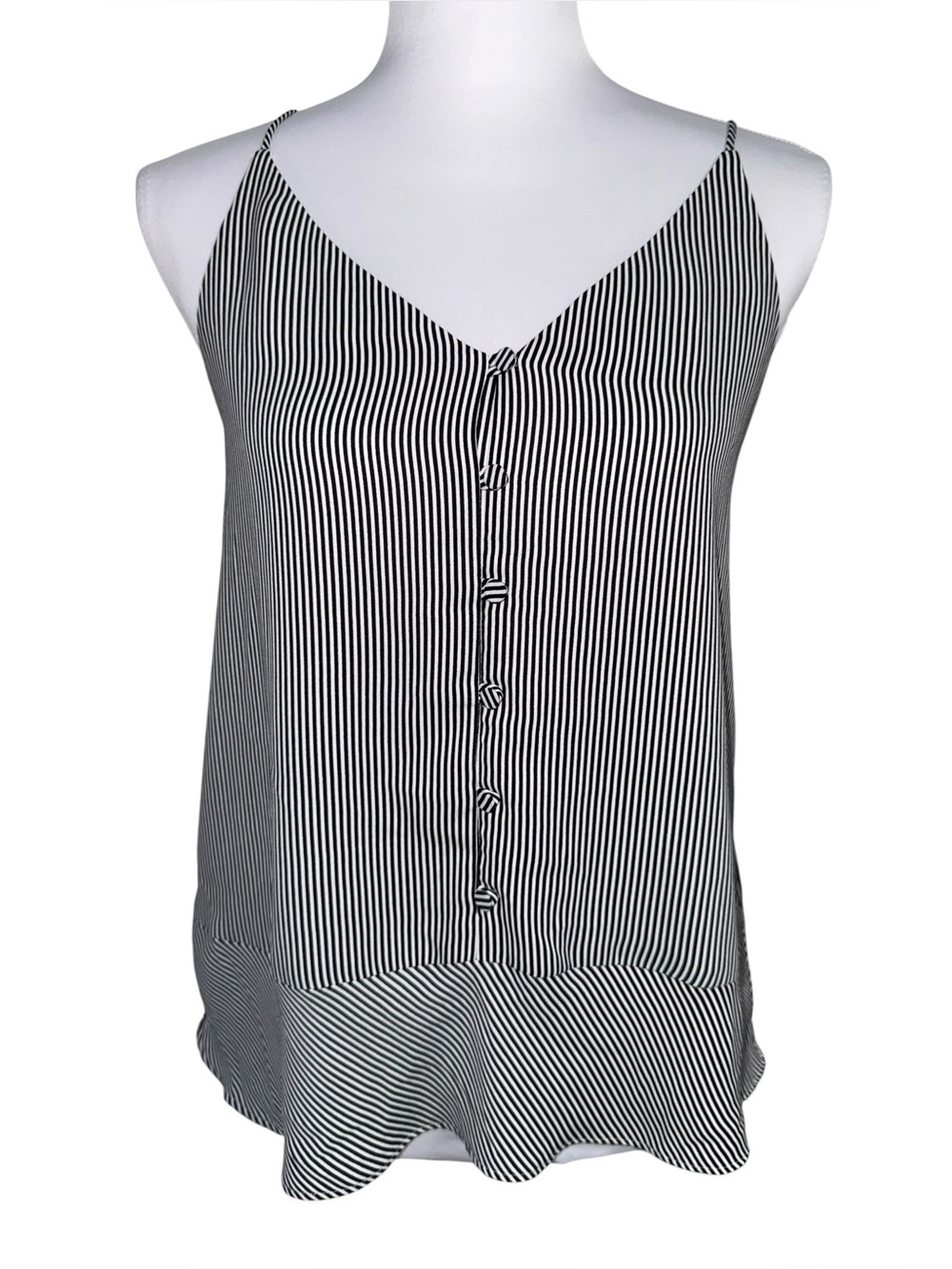 LOFT Striped Cami Tank Top Small Black White Button Front Layered Sleeveless